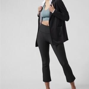 Athleta Sz L Elation Rib Crop Flare Pants Legging Black Stretcy Firm Activewear